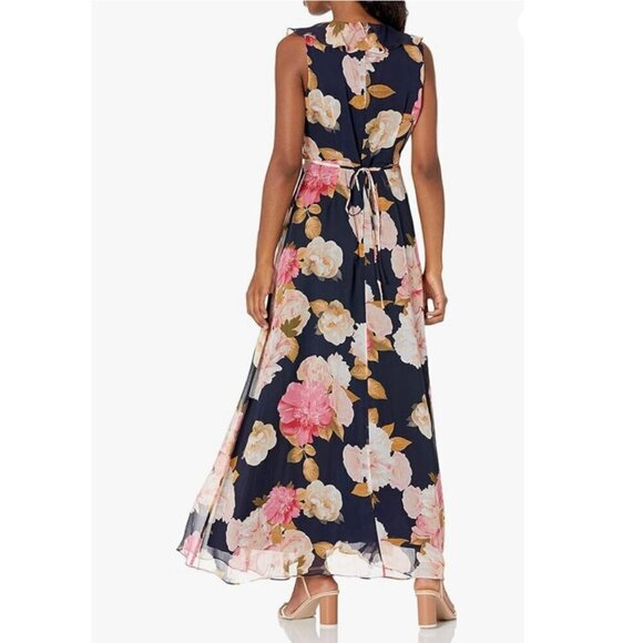 Karl Lagerfeld Paris Maxi Dress Blue Floral Print Spring Chiffon 2 - Picture 3 of 13